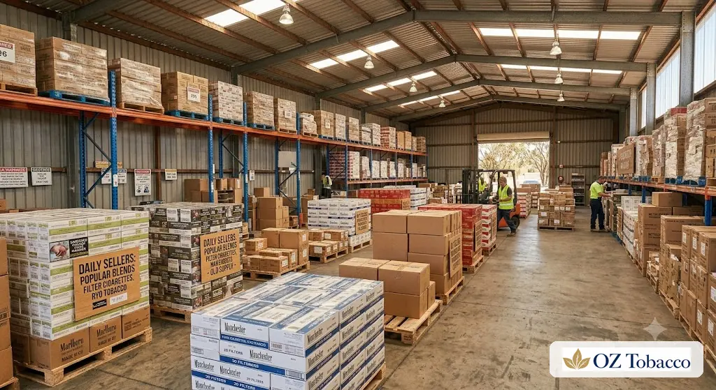 OZ Tobacco stock shelves prepared for Sydney dispatch